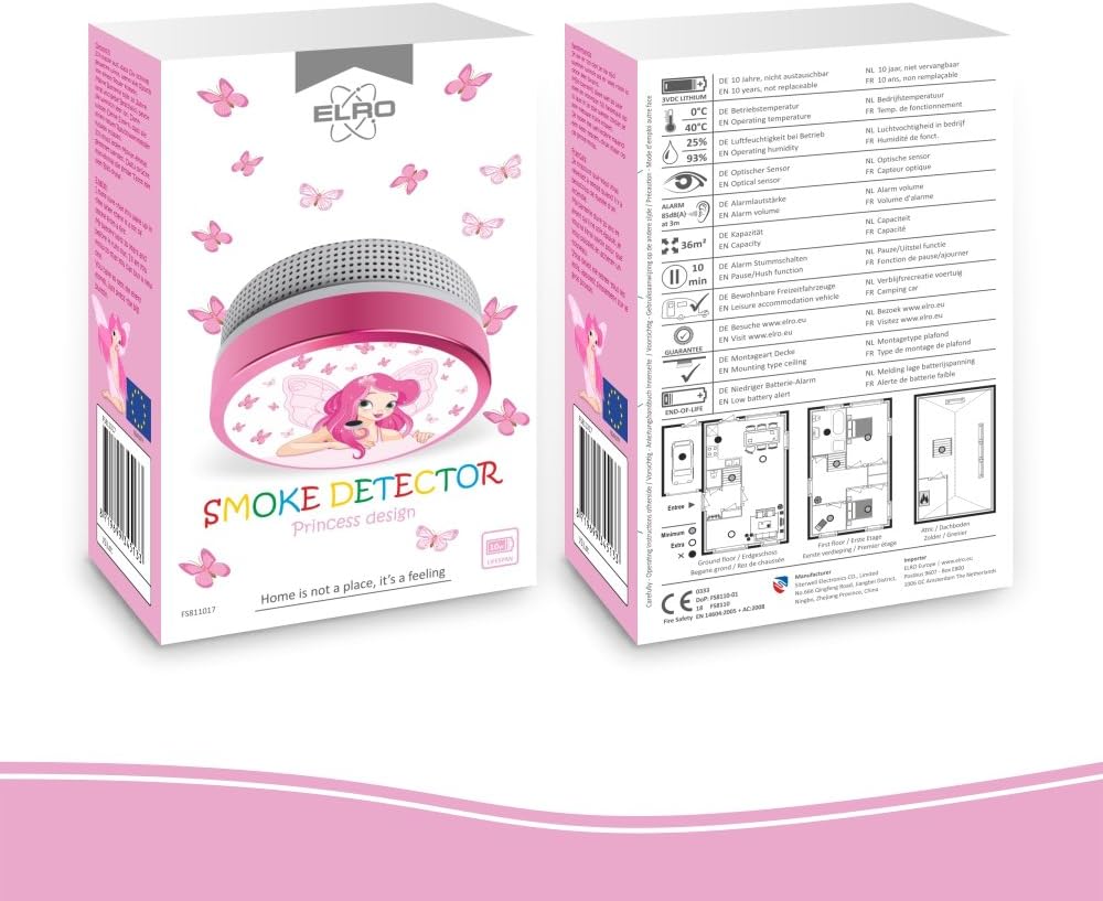 Elro Kinder Rauchmelder Feuerwehrmann oder Prinzessin mit 10 Jahres Batterie EN14604