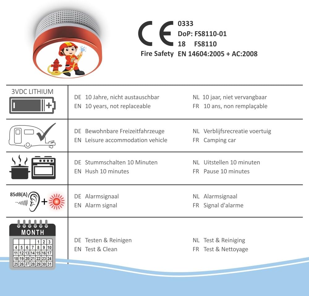 Elro Kinder Rauchmelder Feuerwehrmann oder Prinzessin mit 10 Jahres Batterie EN14604
