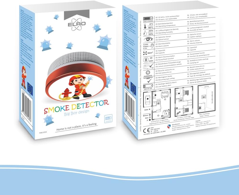 Elro Kinder Rauchmelder Feuerwehrmann oder Prinzessin mit 10 Jahres Batterie EN14604