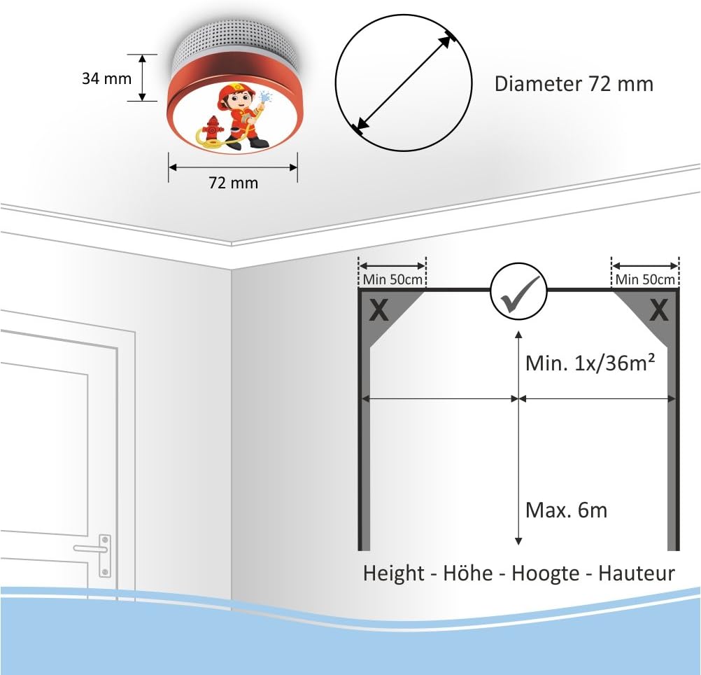 Elro Kinder Rauchmelder Feuerwehrmann oder Prinzessin mit 10 Jahres Batterie EN14604
